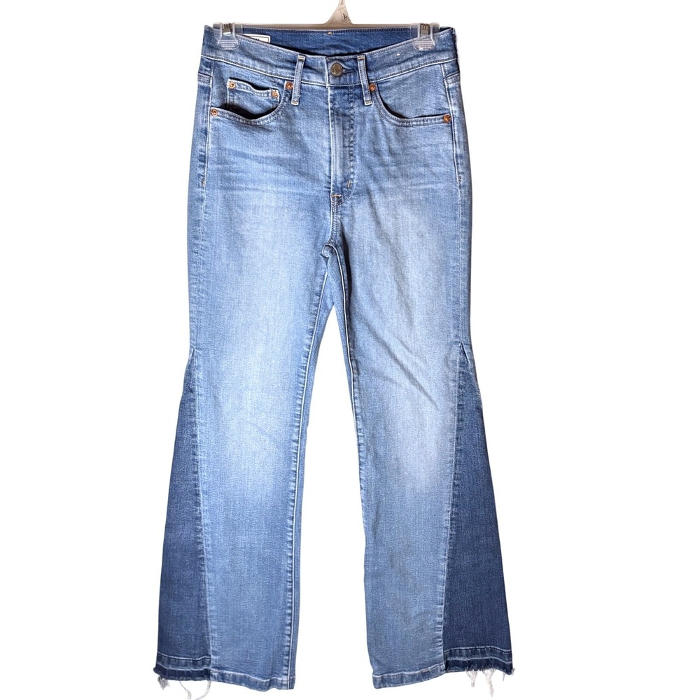 Gap 70s Flare Jeans Womens 2 Blue High Rise Two Tone Patchwork Western Festival